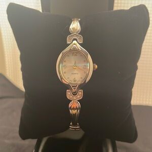 Vintage Fashion Watch by Miyota. Gold-Silver 2 Tone w/crystals Quartz Japan Mvmt